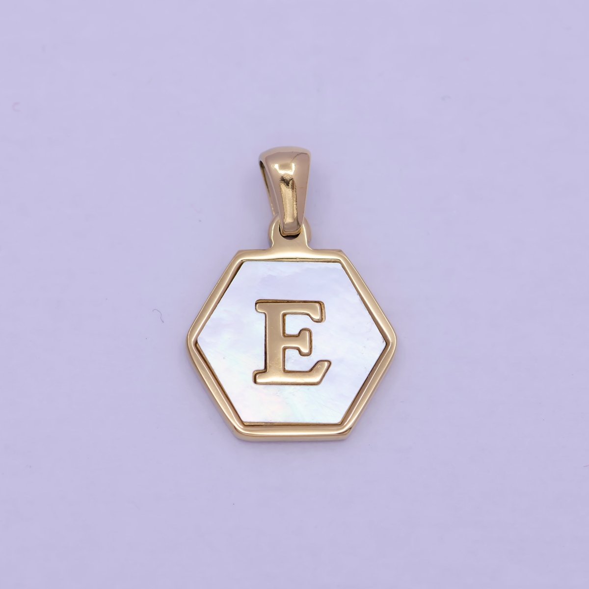 Gold Initial Letter Necklace Pendant Hexagon Alphabet Charm Mother of pearl Letter Minimalist Jewelry Shell Hexagon Pendant for Necklace BraceletW-340 to W-365 - DLUXCA