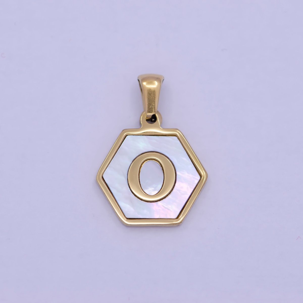 Gold Initial Letter Necklace Pendant Hexagon Alphabet Charm Mother of pearl Letter Minimalist Jewelry Shell Hexagon Pendant for Necklace BraceletW-340 to W-365 - DLUXCA