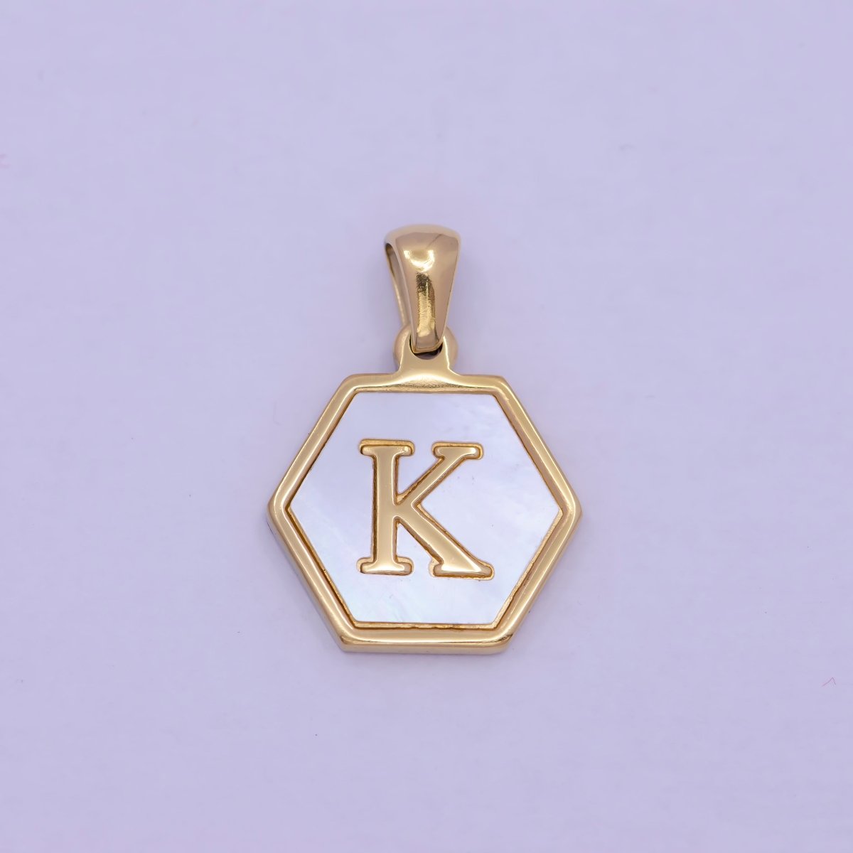 Gold Initial Letter Necklace Pendant Hexagon Alphabet Charm Mother of pearl Letter Minimalist Jewelry Shell Hexagon Pendant for Necklace BraceletW-340 to W-365 - DLUXCA