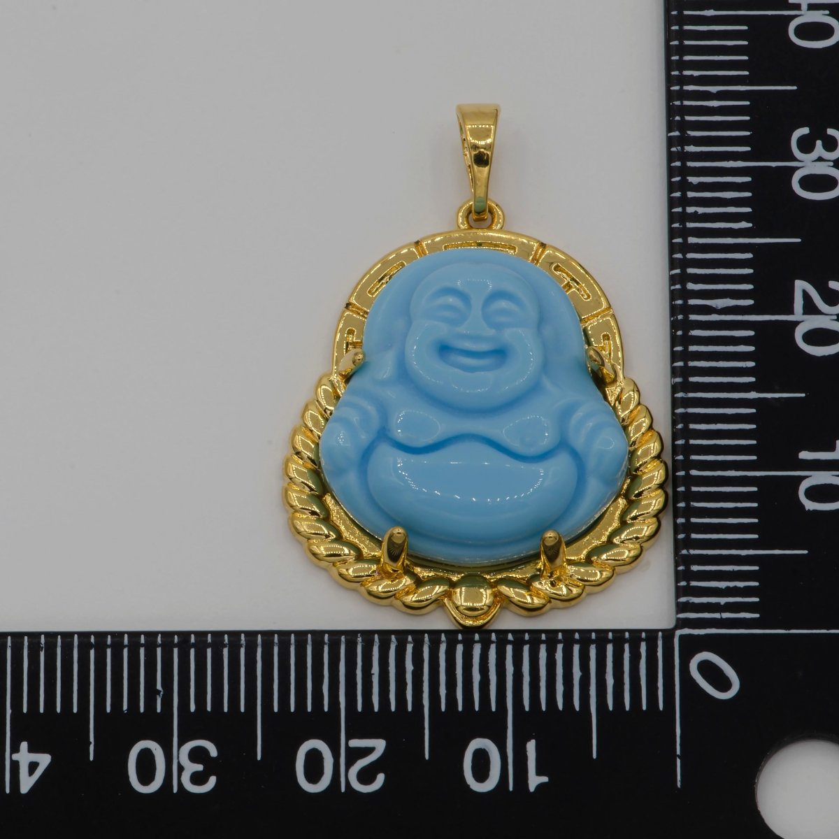 Gold Jade Buddha Baby Blue Malay Jade Buddha Jade Gold Filled Pendant O-236 - DLUXCA