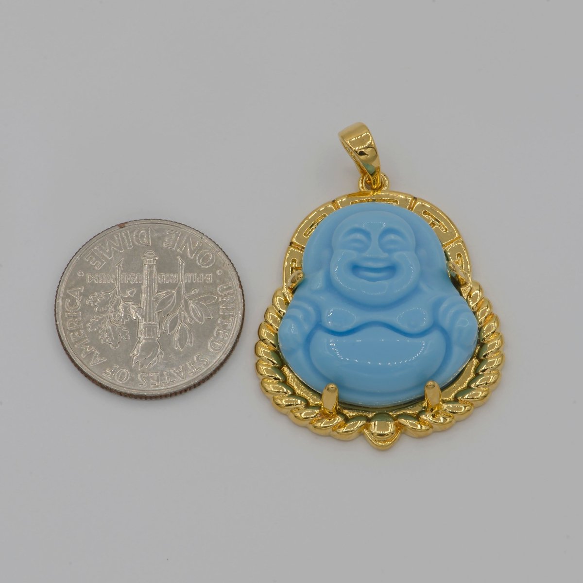 Gold Jade Buddha Baby Blue Malay Jade Buddha Jade Gold Filled Pendant O-236 - DLUXCA