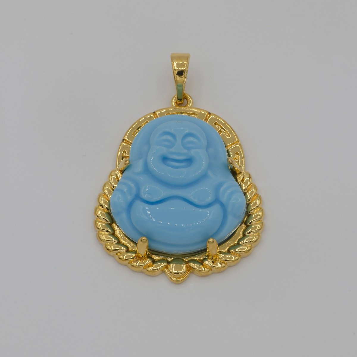 Gold Jade Buddha Baby Blue Malay Jade Buddha Jade Gold Filled Pendant O-236 - DLUXCA