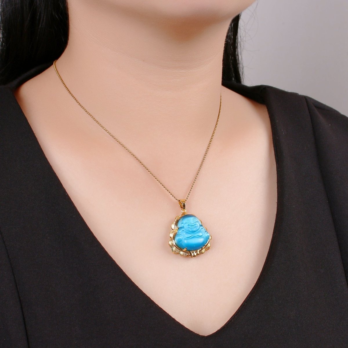 Gold Jade Buddha Pendant Colorful Buddha Jade Gold Filled Pendants O-175 ~ O-188 - DLUXCA