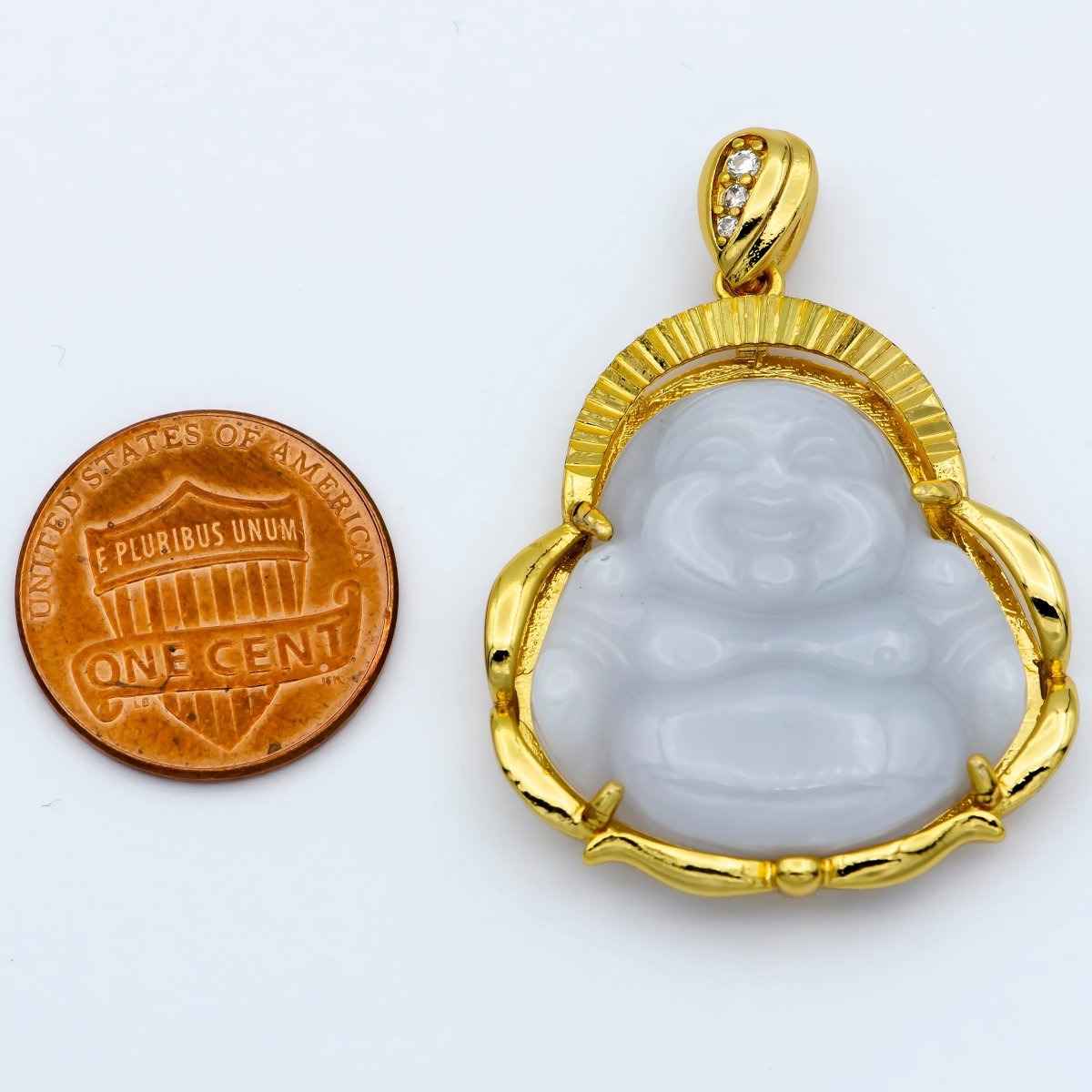 Gold Jade Buddha Pendant Light Grey Natural Stone Buddha Jade Gold Filled Pendant O-240 - DLUXCA