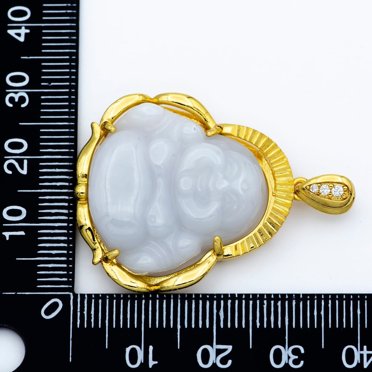 Gold Jade Buddha Pendant Light Grey Natural Stone Buddha Jade Gold Filled Pendant O-240 - DLUXCA