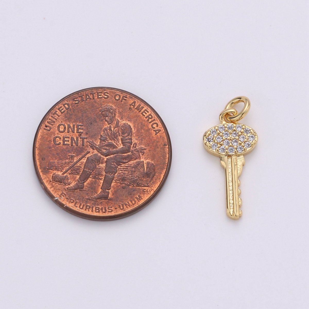 Gold Key Charm, Micro Pave CZ Charm, 14K Gold Filled Pendant Dainty Cubic Key Necklace Charm for Jewelry Making, D-046 - DLUXCA