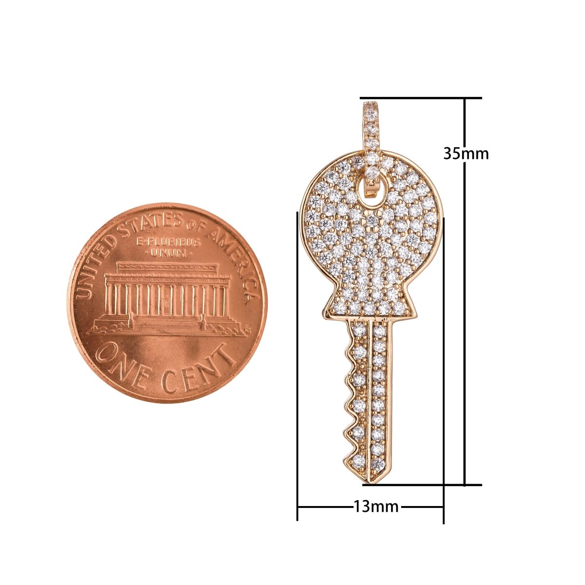 Gold Key Charm, Micro Pave CZ Charm, 18K Gold Filled Pendant Dainty Diamond Key Necklace Charm for Jewelry Making H-892 - DLUXCA