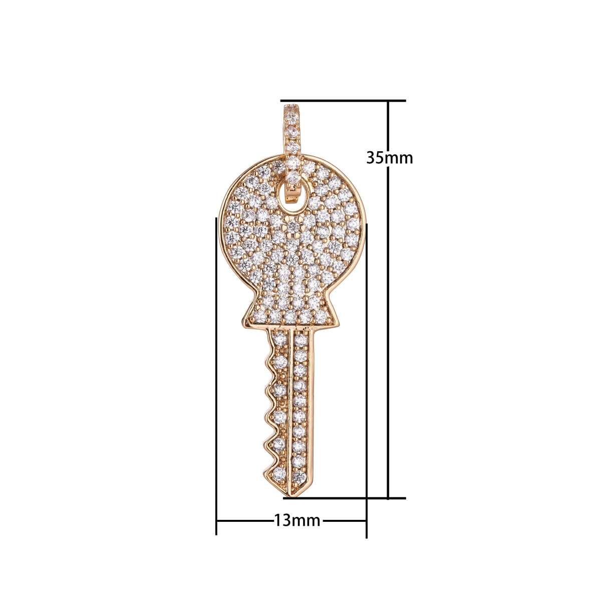 Gold Key Charm, Micro Pave CZ Charm, 18K Gold Filled Pendant Dainty Diamond Key Necklace Charm for Jewelry Making H-892 - DLUXCA