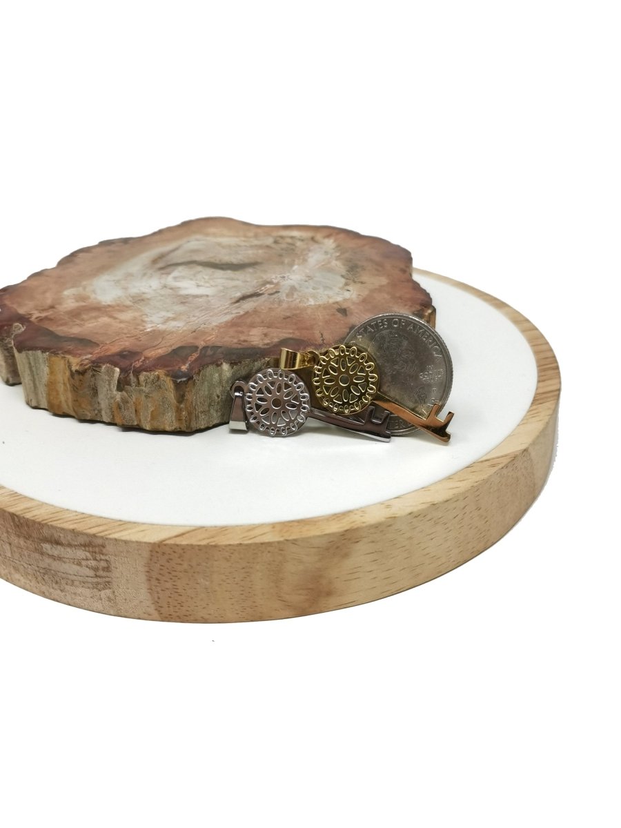 Gold Key Charm - Skeleton Key - Filigree Charm - Metal Charms - Silver Charms - Silver Key Charm for Necklace Earring Supply J-747 - DLUXCA