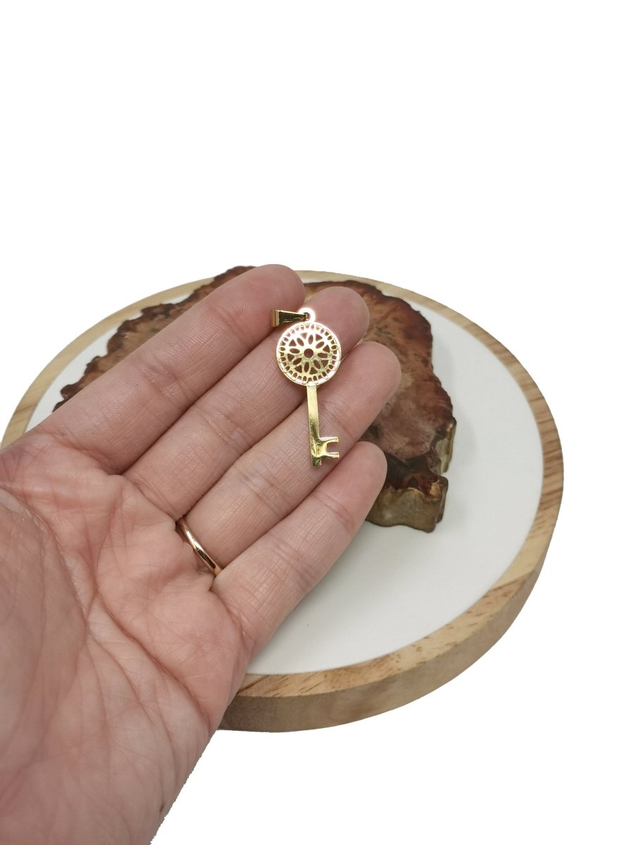 Gold Key Charm - Skeleton Key - Filigree Charm - Metal Charms - Silver Charms - Silver Key Charm for Necklace Earring Supply J-747 - DLUXCA