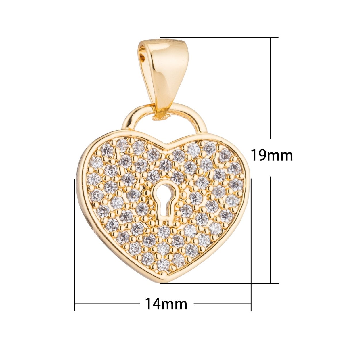 Gold Key to My Heart, Locked in Love, Promise, Women, Teens Cubic Zirconia Necklace Pendant Charm Bead Bails Findings for Jewelry Making H-341 - DLUXCA