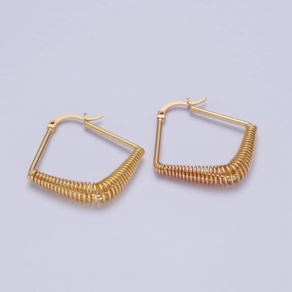 Gold Kite-Geometric Spiral Cord Coil Latch Hoop Earrings | AE541 - DLUXCA