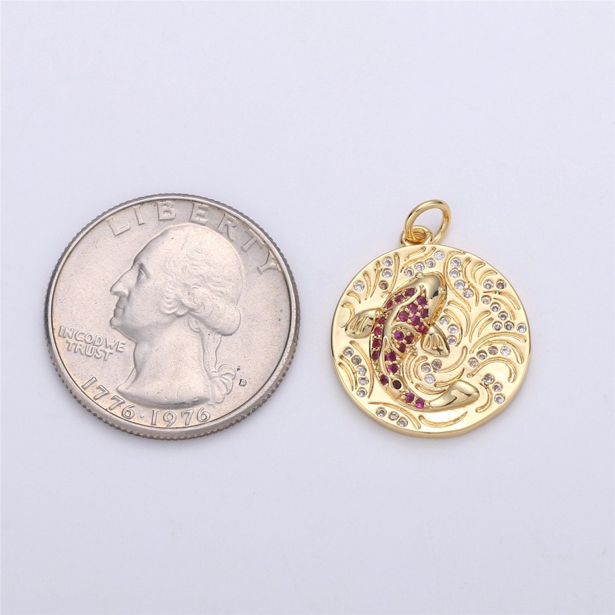 Gold koi fish charm pendant Japanese koi carp disc Coin charm for Necklace Earring Bracelet Component supply Animal Jewelry C-908 - DLUXCA