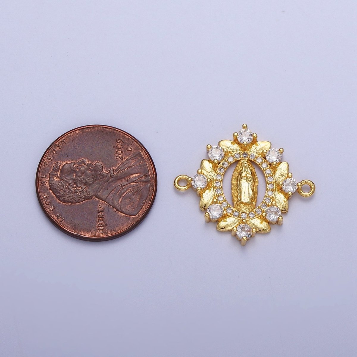 Gold Lady Guadalupe Floral Wreath Cubic Zirconia Connector Findings | G-558 - DLUXCA