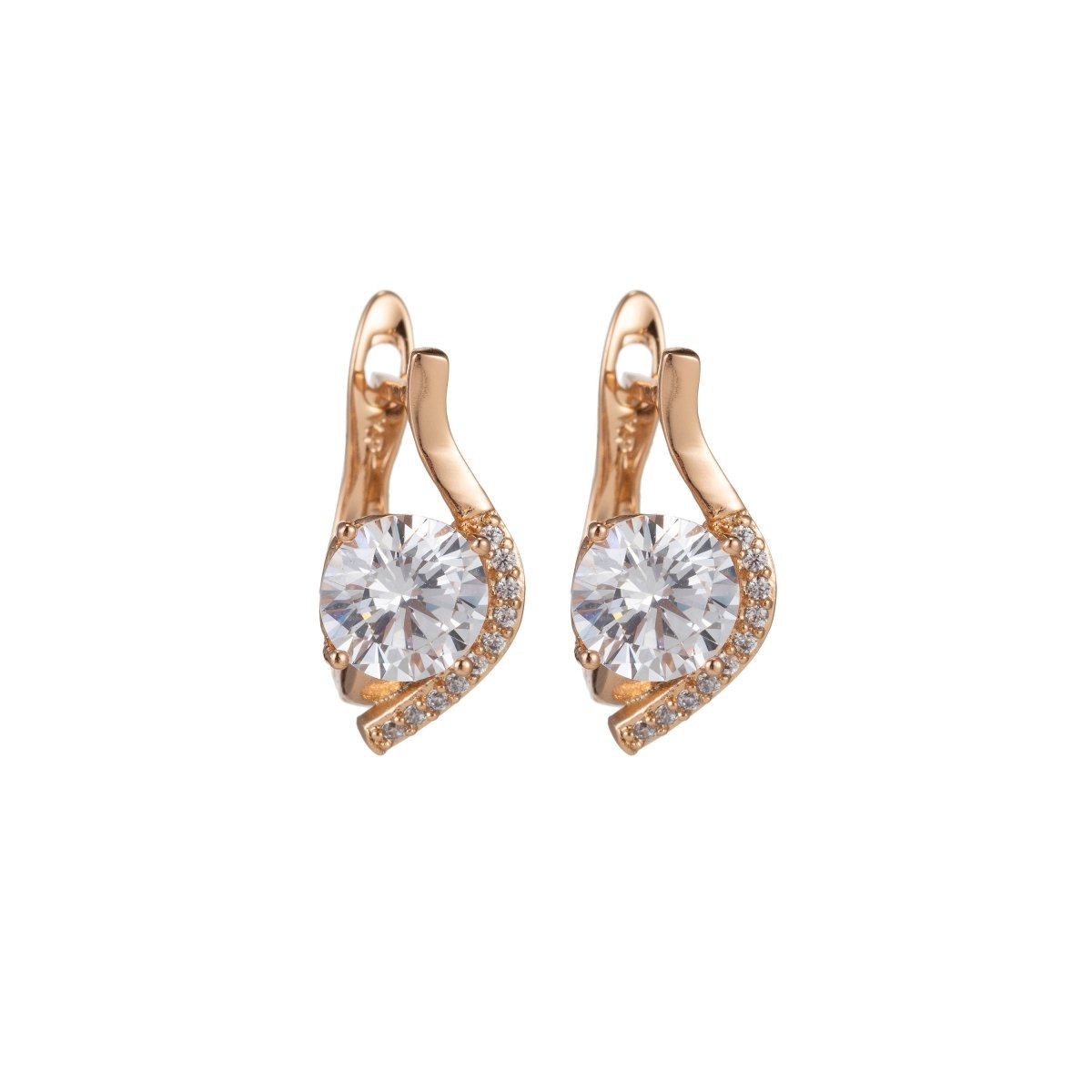 Gold Large Diamond Huggie Earring one touch w/ open link, 1 pair 15mm, 14K gold Filled, Nickel and Lead free, Lever back earring Q-056 - DLUXCA