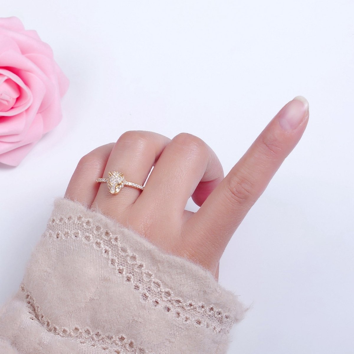 Gold Leopard Ring, Danity Panther Ring, Cat, Cheetah Ring Animal Jewelry O-2145 - DLUXCA