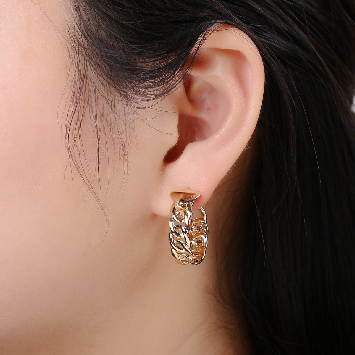 Gold Link Chain Hoop Earrings • Bold Gold Hoop Earrings • Chunky Earrings • Statement Hoops • 18k Gold Filled Hoops Earring gift for her Q-458 - DLUXCA