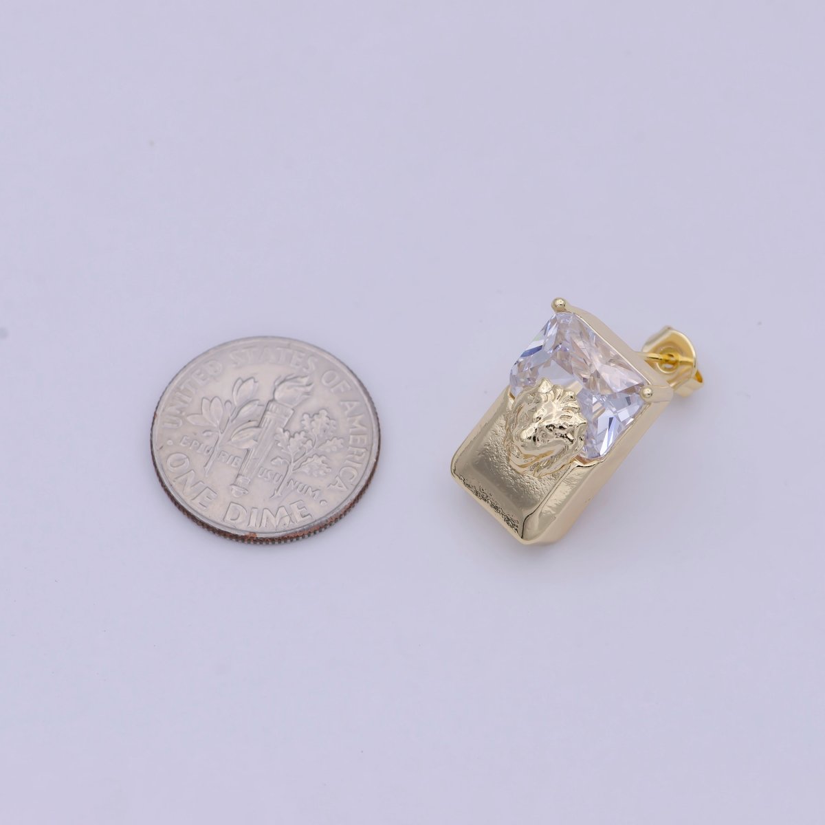 Gold Lion Head Stud Earrings Gold Filled Lion Head Stud CZ Post Piercing, Womens Hiphop Streetwear Jewelry | T-334 - DLUXCA