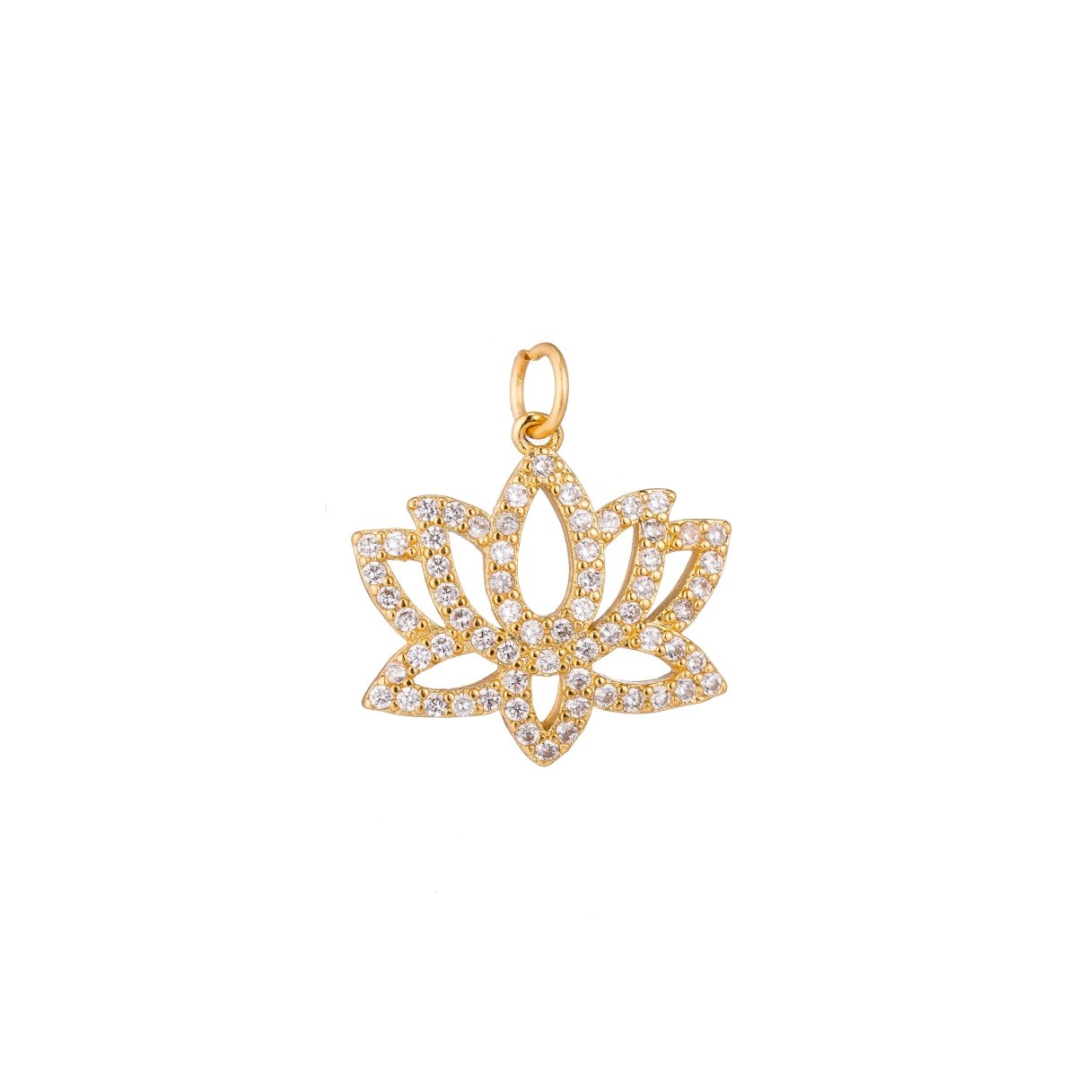 Gold Lotus Flower, Yoga Yogi Lover, Enlightenment, Chakra, Cubic Zirconia Necklace Pendant Charm Bead Bails Findings for Jewelry Making C-792 E-082 - DLUXCA
