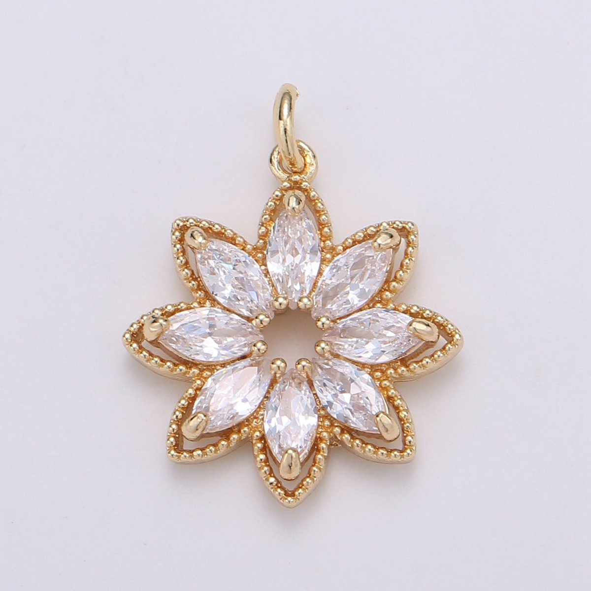 Gold Lotus Flower, Yoga Yogi Lover, Enlightenment, Chakra, Cubic Zirconia Necklace Pendant Charm Bead Bails Findings for Jewelry Making D-853 - DLUXCA