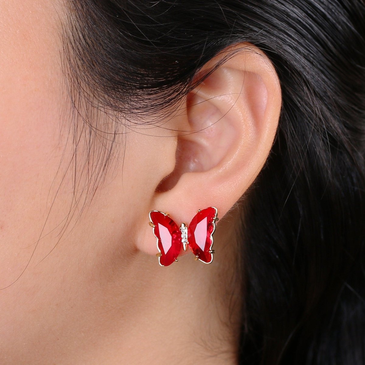 Gold Mariposa Stud Earring Minimalist butterfly earrings Lead and nickels free Acrylics mariposa Stud Earring Clear Colorful Jewelry Q-328 - Q-335 - DLUXCA