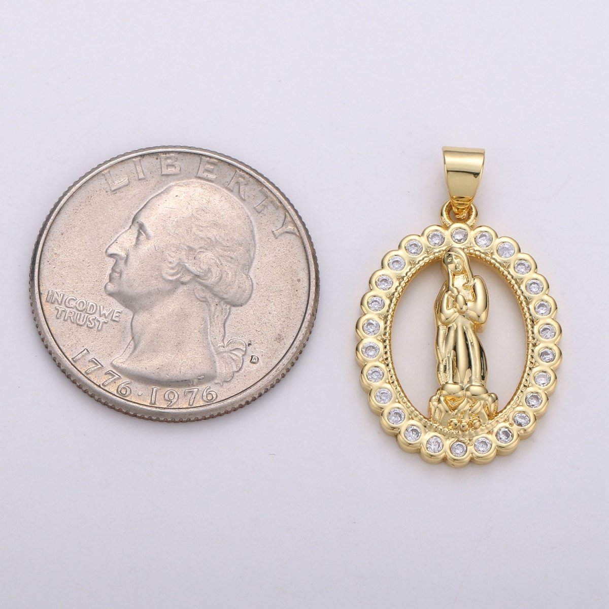 Gold Medallion Charm 14k Gold Filled CZ Virgin Mary Pendant, Lady Guadalupe Cubic Zirconia Charm, Mother of Jesus Religious Jewelry I-701 - DLUXCA