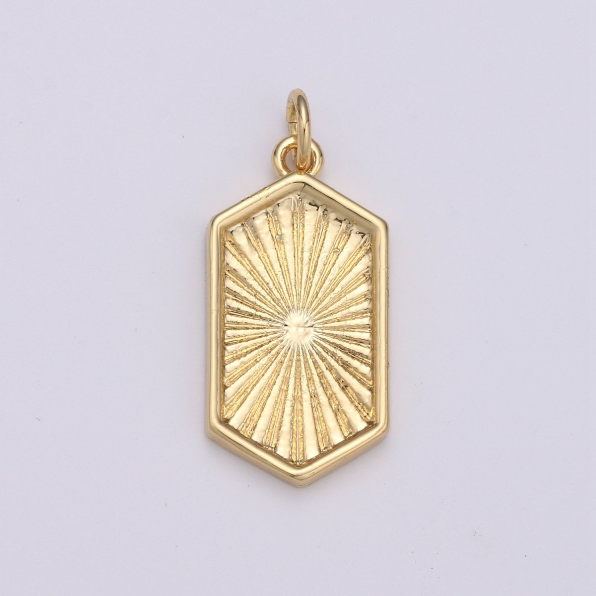 Gold Medallion Charm 14K Gold Filled Hexagon Pendant Gold Sunburst Charm Necklace Boho Chic Gold Geometric Necklace Vintage Style Charm D-529 - DLUXCA