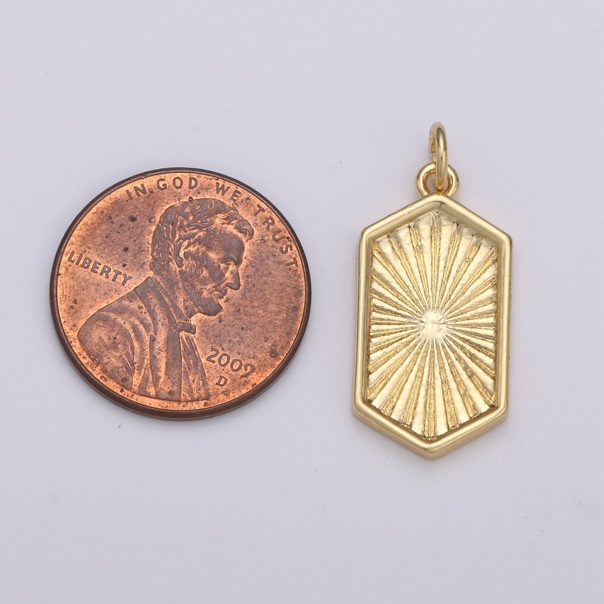 Gold Medallion Charm 14K Gold Filled Hexagon Pendant Gold Sunburst Charm Necklace Boho Chic Gold Geometric Necklace Vintage Style Charm D-529 - DLUXCA