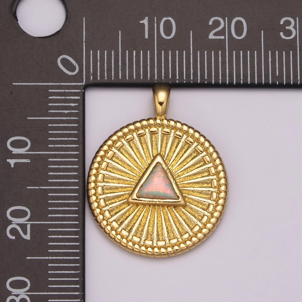 Gold Medallion Charm, Opal Triangle Coin Charm SunBurst Geometric Amulet Layering Necklace charm N-1438, N-1483 - DLUXCA