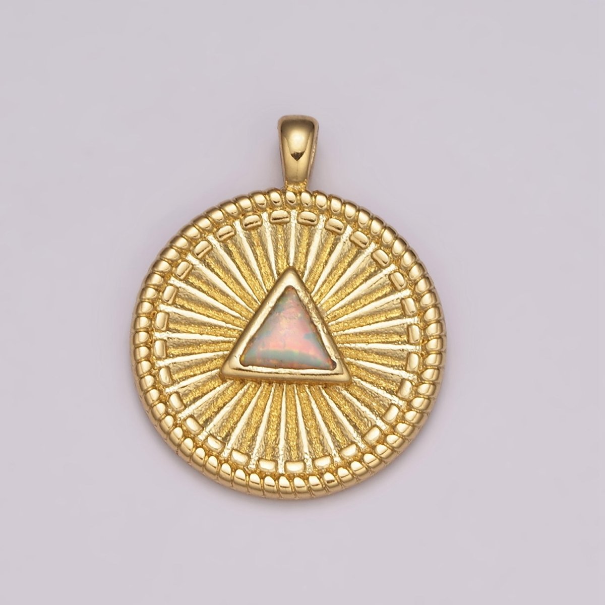 Gold Medallion Charm, Opal Triangle Coin Charm SunBurst Geometric Amulet Layering Necklace charm N-1438, N-1483 - DLUXCA