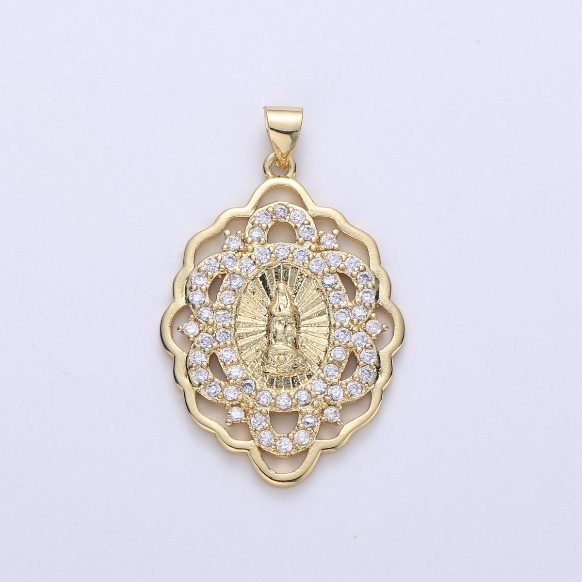 Gold Medallion Virgin Mary Pendant Sun Burst Pendant Round Coin Pendant in 24K Gold Filled Religious Jewelry Charm Pendant for Necklace I-640 - DLUXCA
