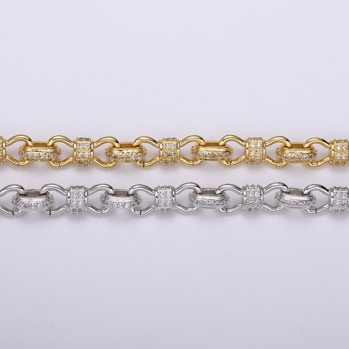 Gold Micro Pave Chain 24K Gold Filled CZ Oval Cable Chain by Meter for Statement Jewelry Making, Unfinished Chain | ROLL-449 (O-075), ROLL-450 (O-076) Clearance Pricing - DLUXCA