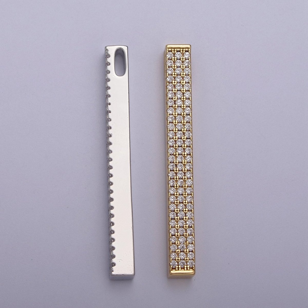 Gold Micro Pave CZ Bar Pendant for Minimalist Jewelry Supply N-613 N-614 - DLUXCA