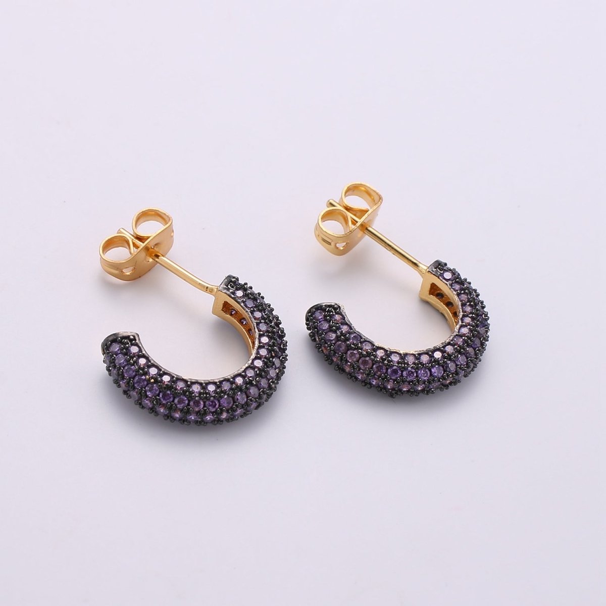 Gold Micro Pave Hoop Earrings Gold Chunky Earrings, CZ Color Hoop Earrings, Modern Style, Gold Minimalist Earrings Q-271 - Q-276 - DLUXCA