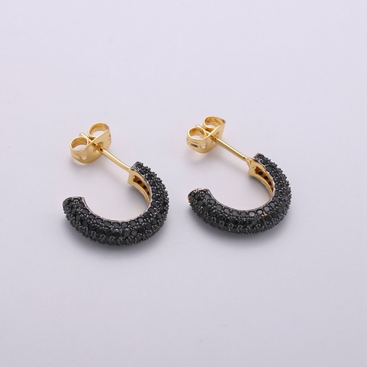 Gold Micro Pave Hoop Earrings Gold Chunky Earrings, CZ Color Hoop Earrings, Modern Style, Gold Minimalist Earrings Q-271 - Q-276 - DLUXCA
