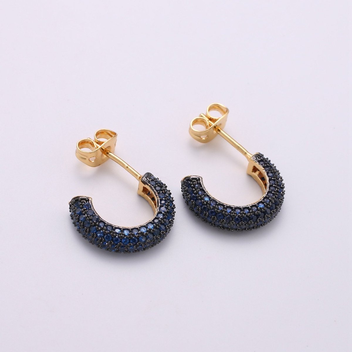 Gold Micro Pave Hoop Earrings Gold Chunky Earrings, CZ Color Hoop Earrings, Modern Style, Gold Minimalist Earrings Q-271 - Q-276 - DLUXCA