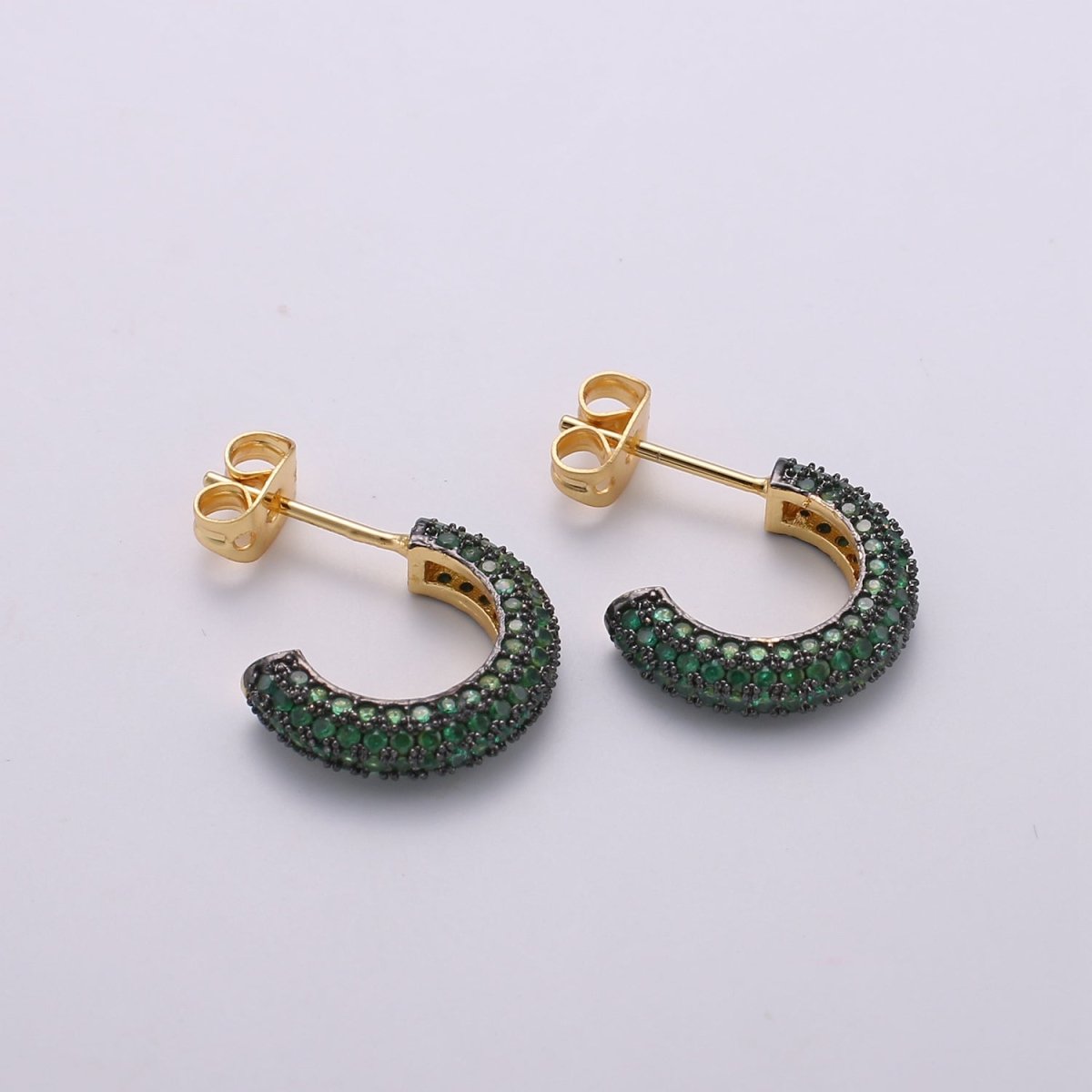 Gold Micro Pave Hoop Earrings Gold Chunky Earrings, CZ Color Hoop Earrings, Modern Style, Gold Minimalist Earrings Q-271 - Q-276 - DLUXCA