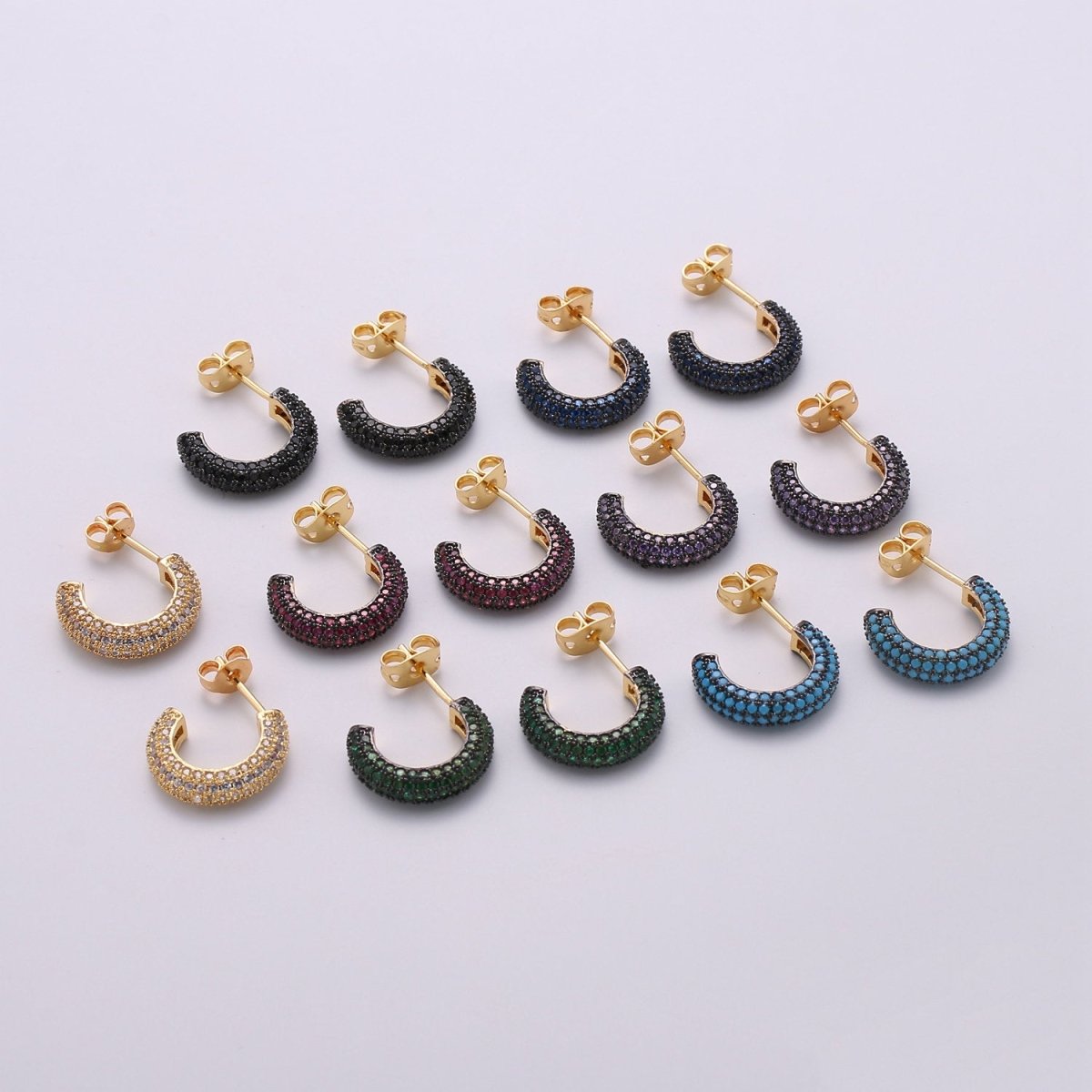 Gold Micro Pave Hoop Earrings Gold Chunky Earrings, CZ Color Hoop Earrings, Modern Style, Gold Minimalist Earrings Q-271 - Q-276 - DLUXCA