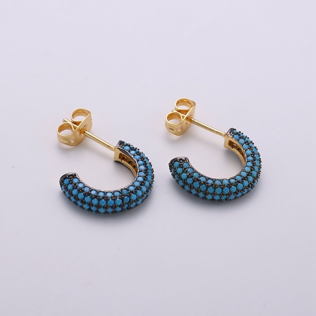 Gold Micro Pave Hoop Earrings Gold Chunky Earrings, CZ Color Hoop Earrings, Modern Style, Gold Minimalist Earrings Q-271 - Q-276 - DLUXCA