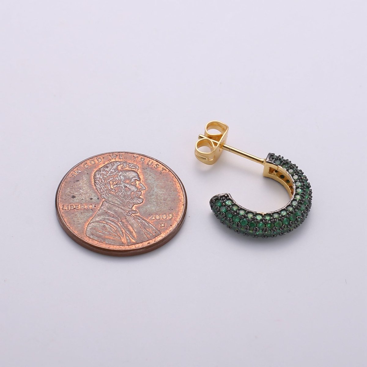 Gold Micro Pave Hoop Earrings Gold Chunky Earrings, CZ Color Hoop Earrings, Modern Style, Gold Minimalist Earrings Q-271 - Q-276 - DLUXCA