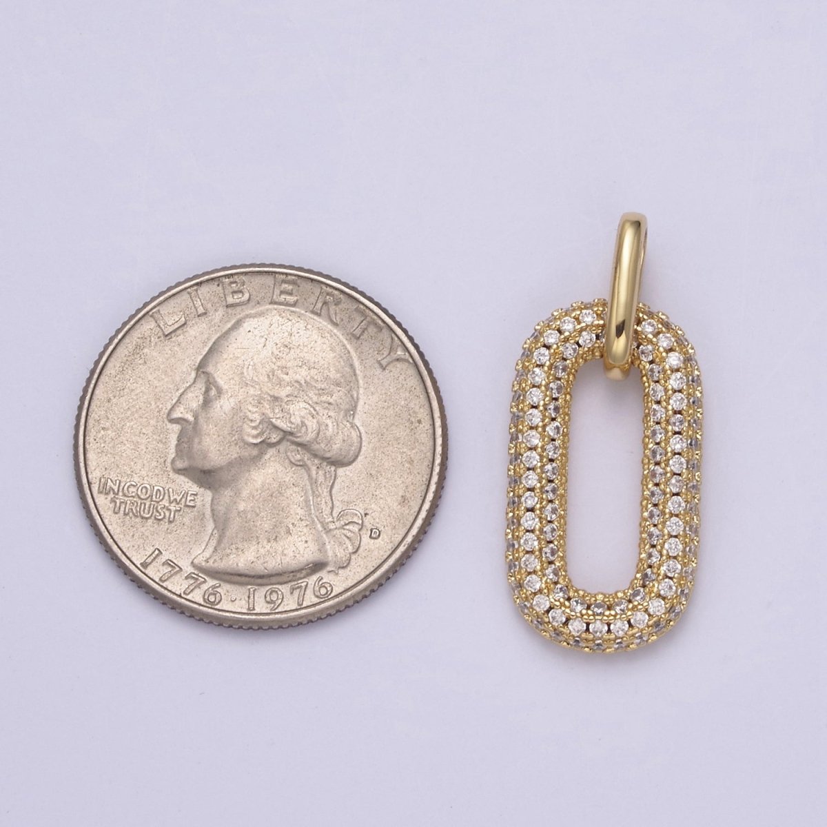 Gold Micro Pave Oval Paper Clip Link Charm Pendant for Necklace N-543 - DLUXCA