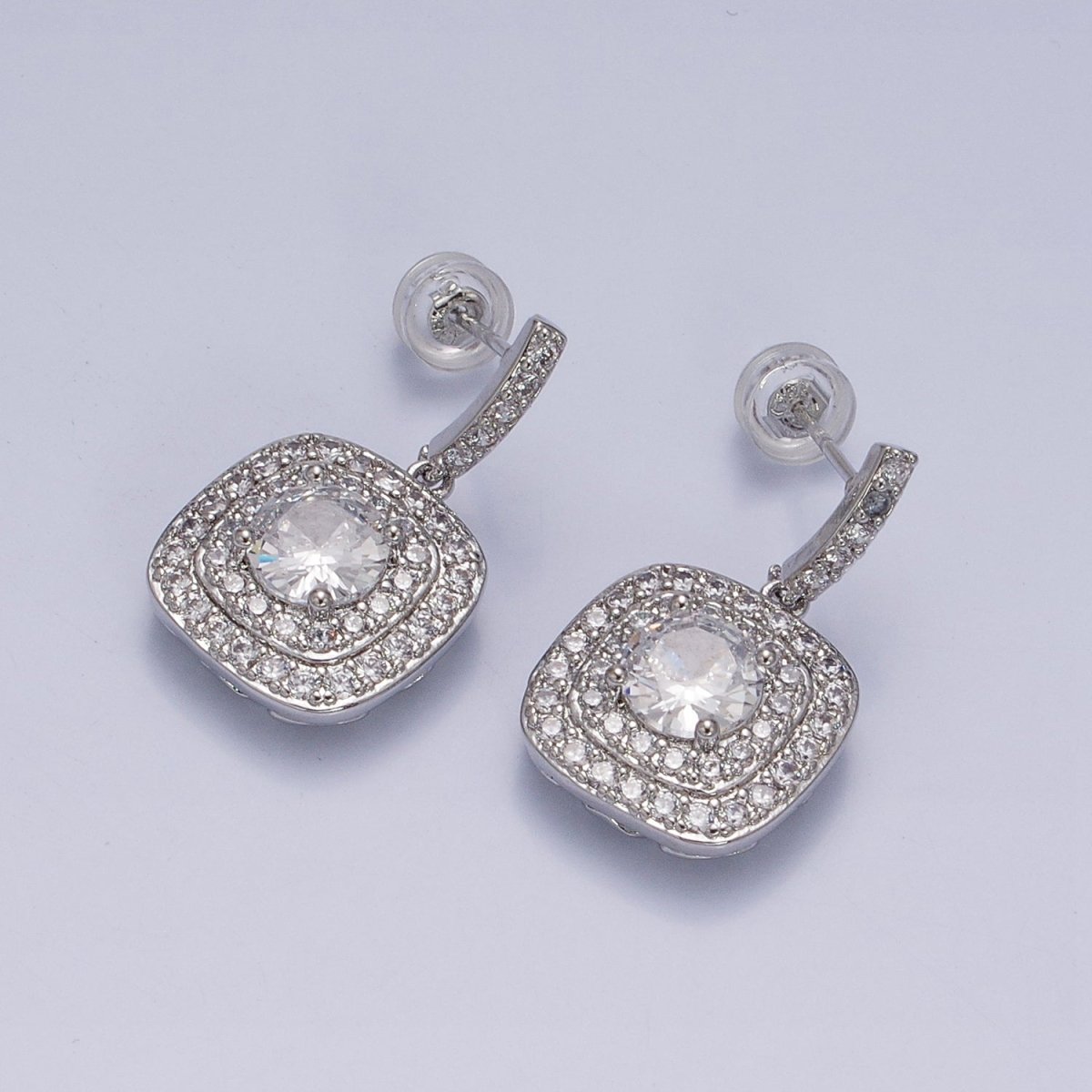 Gold Micro Pave Square Cocktail Earrings Multi Color CZ Statement Party Earrings Dangle Designer Earrings AD1197 - AD1208 - DLUXCA