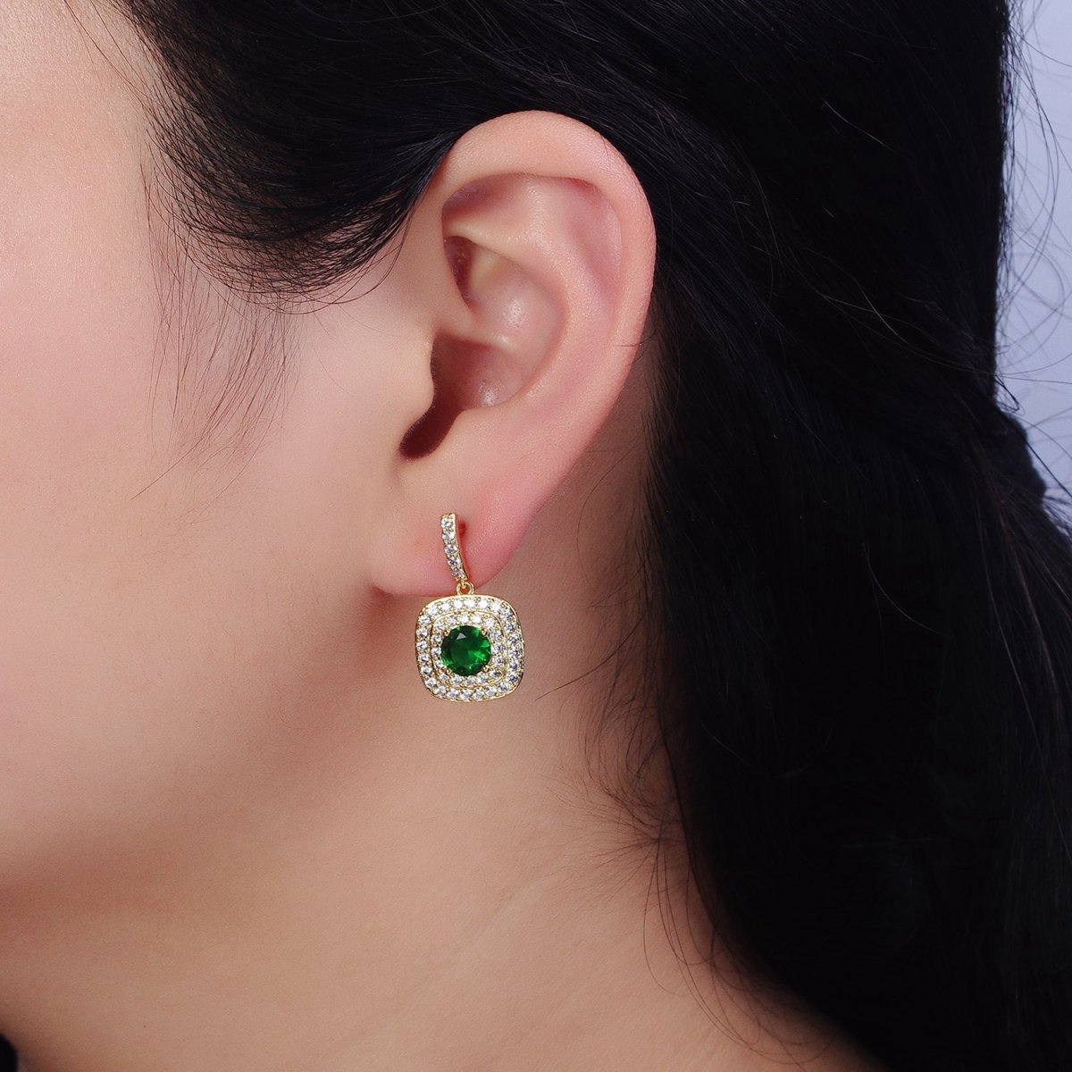 Gold Micro Pave Square Cocktail Earrings Multi Color CZ Statement Party Earrings Dangle Designer Earrings AD1197 - AD1208 - DLUXCA