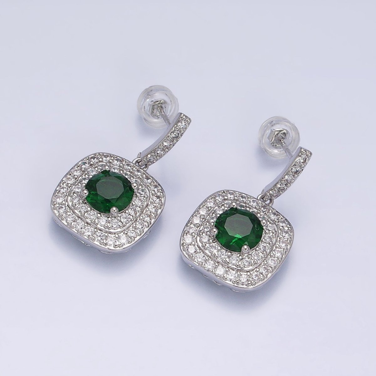 Gold Micro Pave Square Cocktail Earrings Multi Color CZ Statement Party Earrings Dangle Designer Earrings AD1197 - AD1208 - DLUXCA