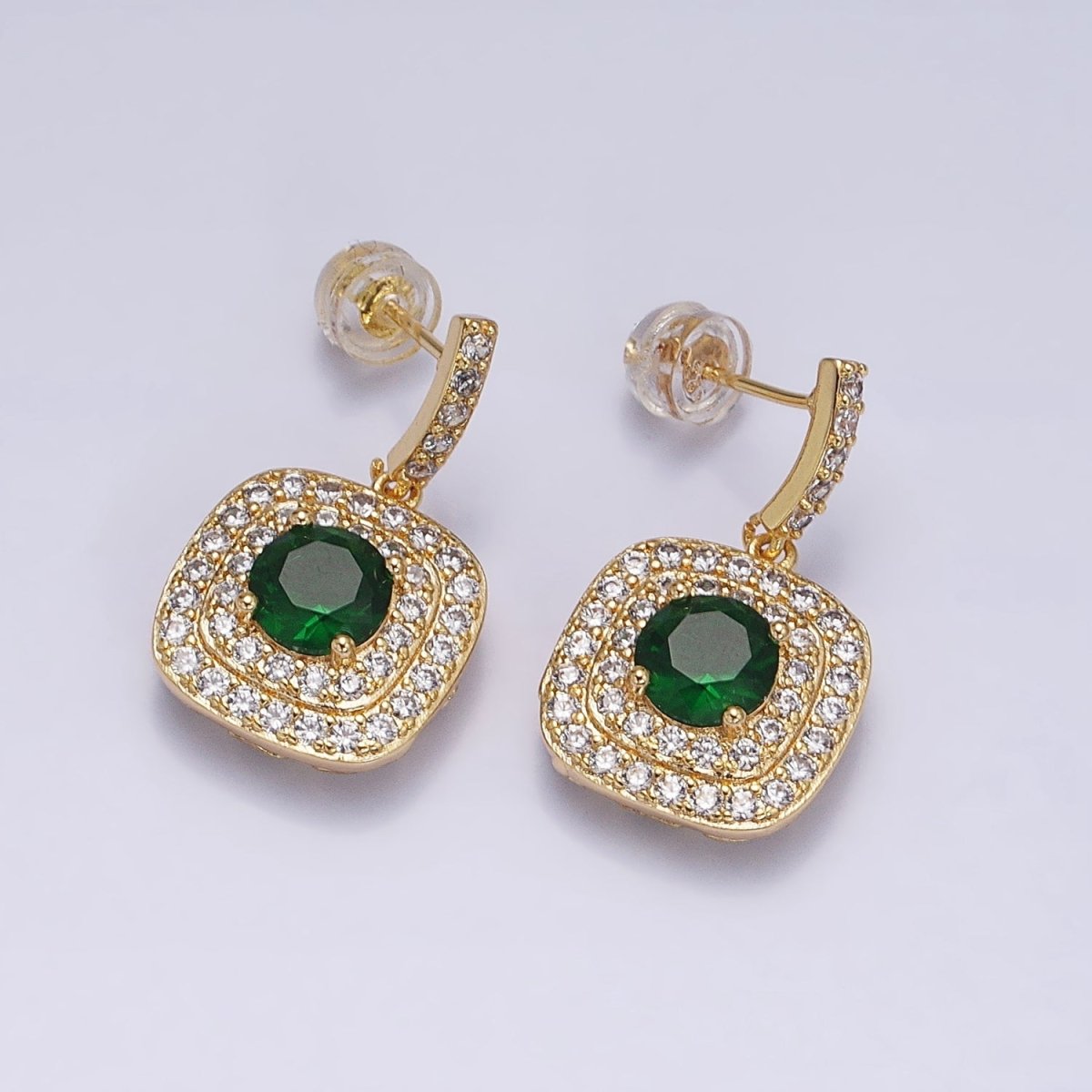 Gold Micro Pave Square Cocktail Earrings Multi Color CZ Statement Party Earrings Dangle Designer Earrings AD1197 - AD1208 - DLUXCA