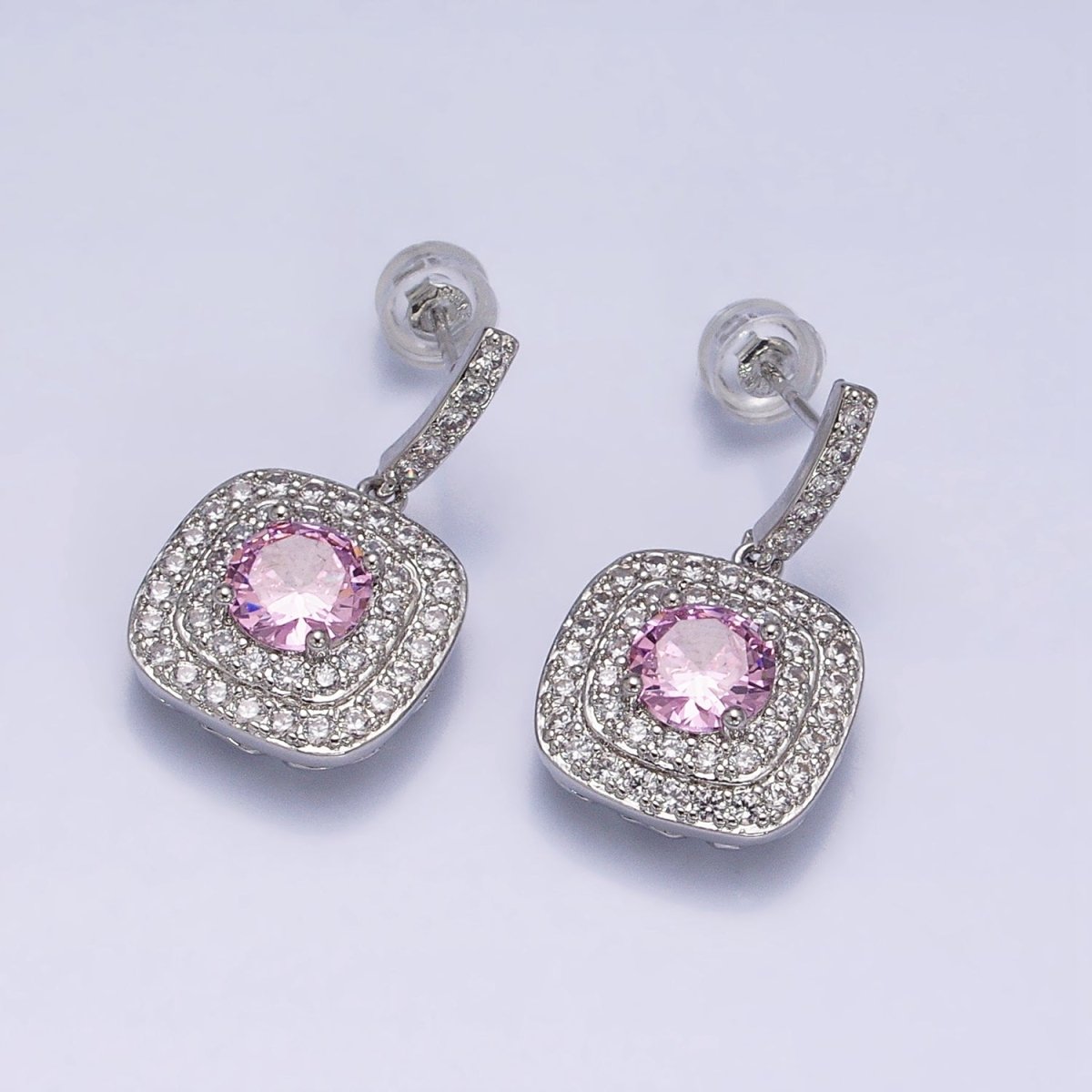 Gold Micro Pave Square Cocktail Earrings Multi Color CZ Statement Party Earrings Dangle Designer Earrings AD1197 - AD1208 - DLUXCA