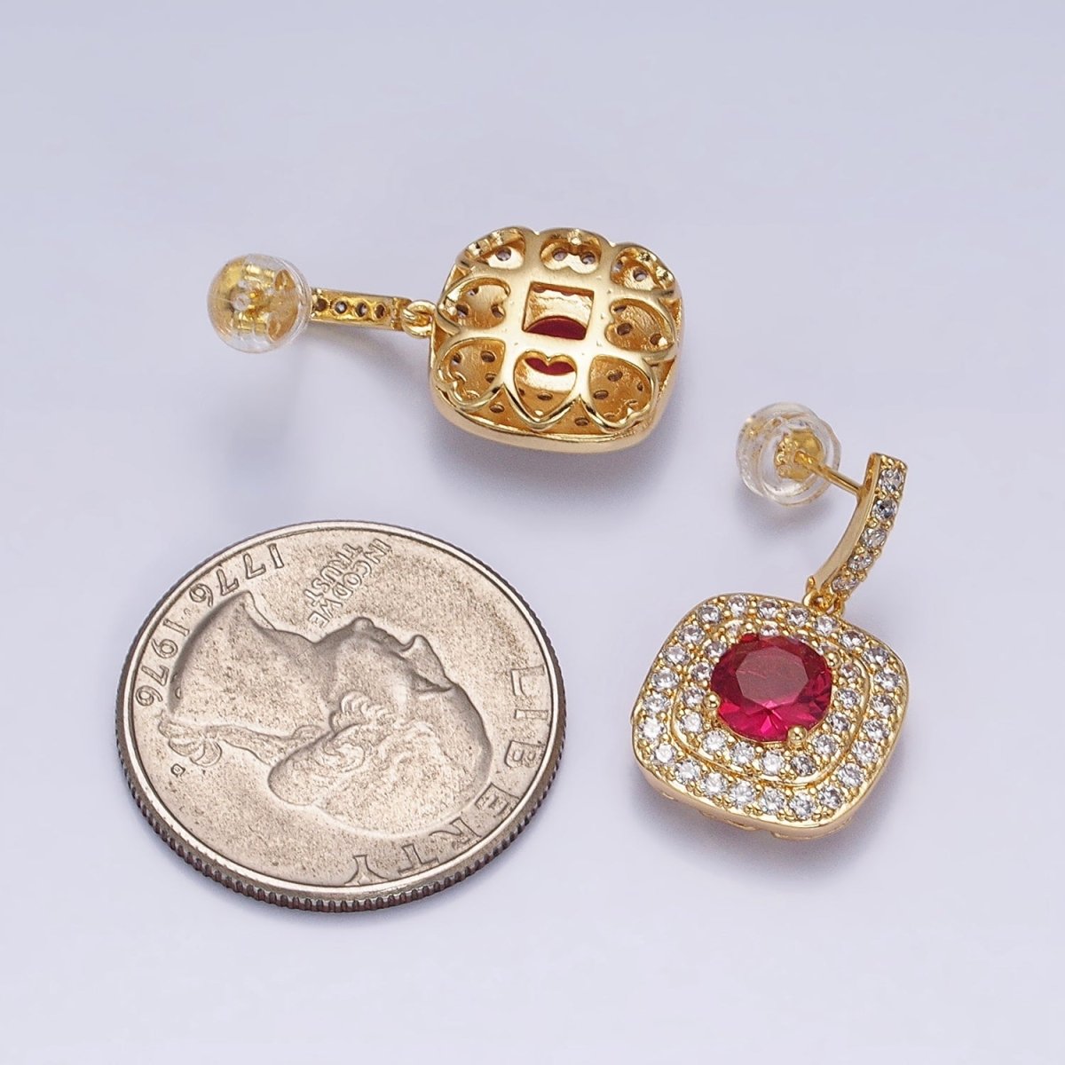 Gold Micro Pave Square Cocktail Earrings Multi Color CZ Statement Party Earrings Dangle Designer Earrings AD1197 - AD1208 - DLUXCA