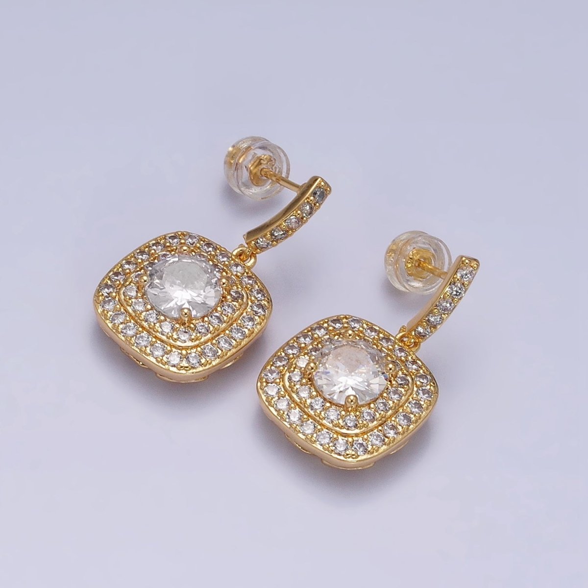 Gold Micro Pave Square Cocktail Earrings Multi Color CZ Statement Party Earrings Dangle Designer Earrings AD1197 - AD1208 - DLUXCA