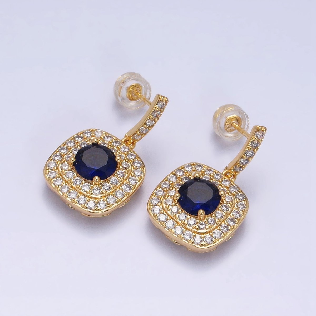 Gold Micro Pave Square Cocktail Earrings Multi Color CZ Statement Party Earrings Dangle Designer Earrings AD1197 - AD1208 - DLUXCA