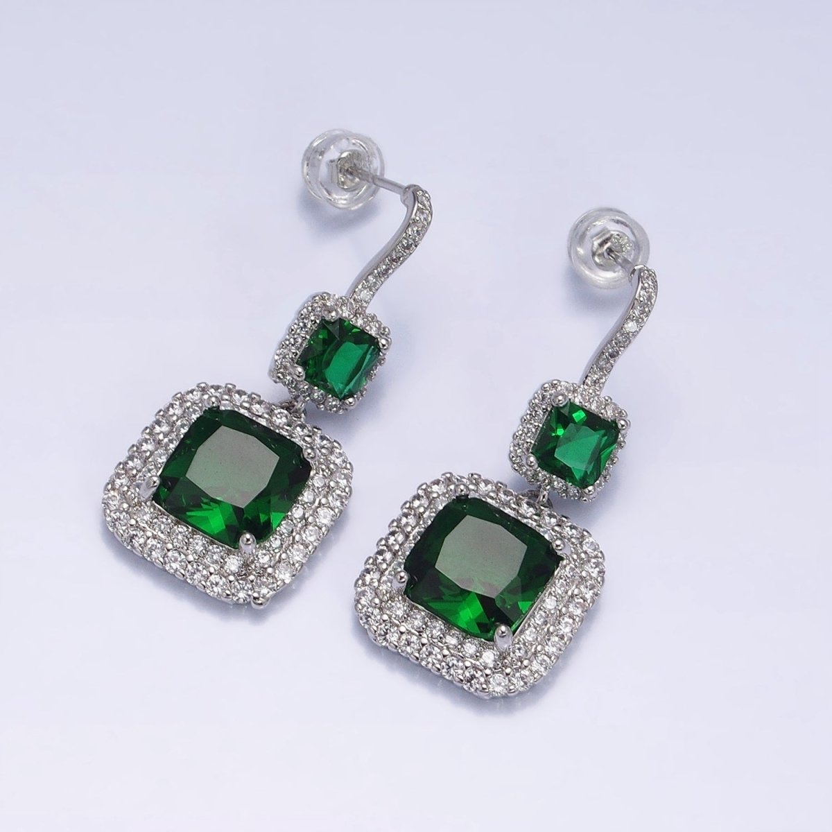 Gold Micro Pave Square Cocktail Earrings Multi Color CZ Statement Party Earrings Dangle Designer Earrings AD1504 - AD1515 - DLUXCA